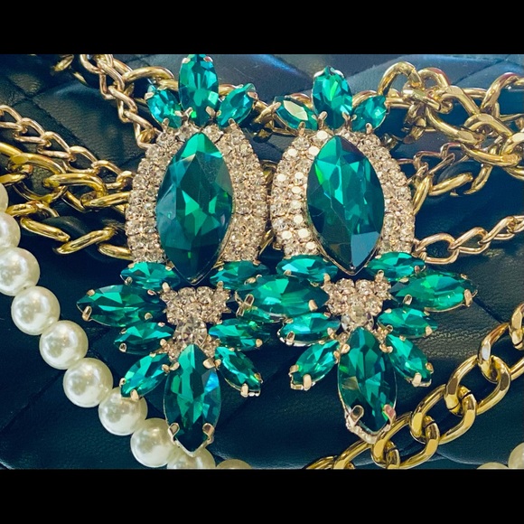 Emerald Marquise Stone Accented Earrings - Picture 2 of 2